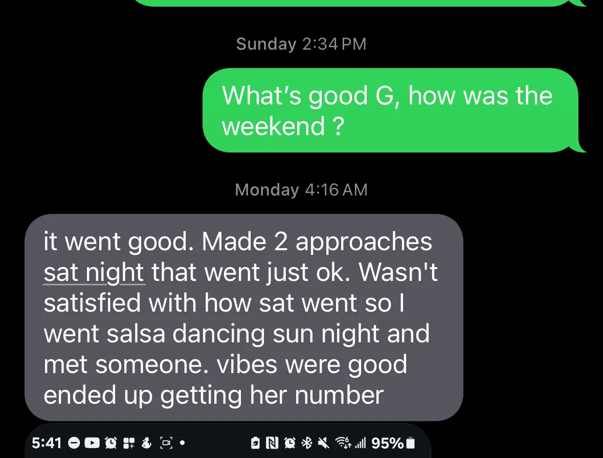 Dating coaching client result 2: real text conversation screenshot