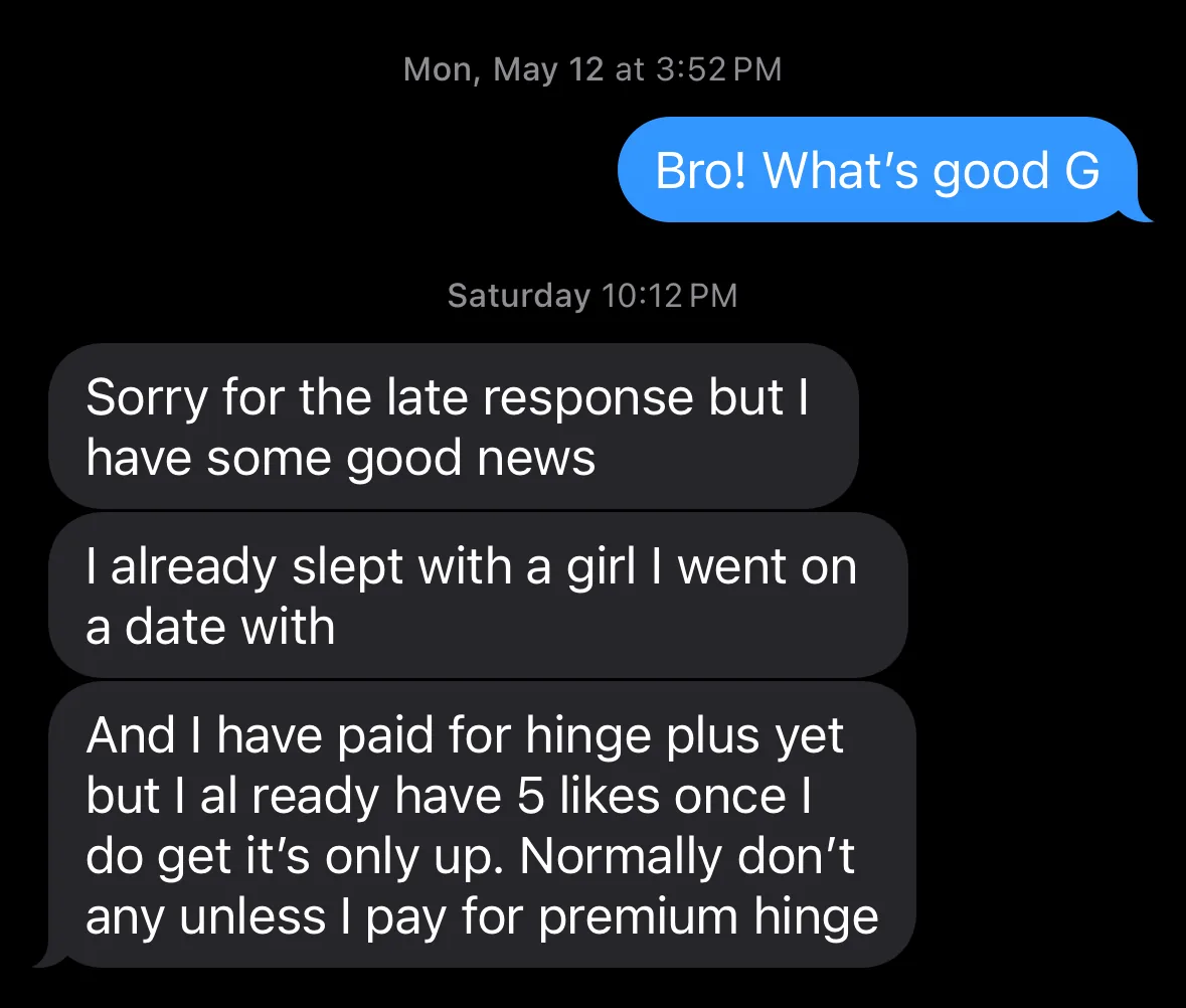 Dating coaching client result 8: real text conversation screenshot